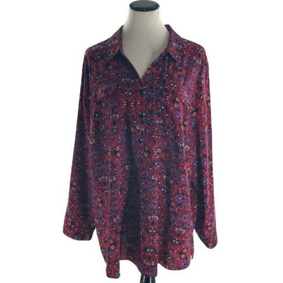 CATHERINES Women's Multicolor Floral Front Pockets Buttons Shirt Blouse Size 2X - Picture 1 of 7